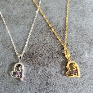 Amethyst Crystal Heart Pendant 18in Sterling Silver Necklace